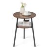 2-Tier Round End Table with Open Shelf and Triangular Metal Frame