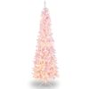 7 Feet Pre-Lit Snow Flocked Hinged Pencil Christmas Tree with 300 Lights and 8 Modes