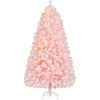 6 Ft Pre-lit Flocked Christmas Tree with Warm Lights, Pink