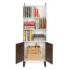 4 Tier Bookcase Storage Cabinet; Wooden Bookshelf with 2 Doors and 3 Shelves; Free Standing Floor Side Display Cabinet Decor Furniture for Home Office