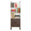 4 Tier Bookcase Storage Cabinet; Wooden Bookshelf with 2 Doors and 3 Shelves; Free Standing Floor Side Display Cabinet Decor Furniture for Home Office