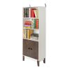 4 Tier Bookcase Storage Cabinet; Wooden Bookshelf with 2 Doors and 3 Shelves; Free Standing Floor Side Display Cabinet Decor Furniture for Home Office