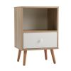 Mid-Century Wood Nightstand, Bed Sofa Side Table with Drawer and Shelf, Modern End Table for Living Room Bedroom Office,Natural and White