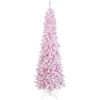 7 Feet Pre-Lit Snow Flocked Hinged Pencil Christmas Tree with 300 Lights and 8 Modes