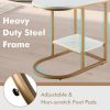 2-Tier C-Shaped Side Table with Faux Marble Tabletop and Golden Steel Frame