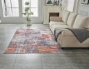 ZARA Collection Abstract Design Grey Brown and Rust Machine Washable Super Soft Area Rug