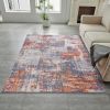 ZARA Collection Abstract Design Grey Brown and Rust Machine Washable Super Soft Area Rug