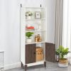 4 Tier Bookcase Storage Cabinet; Wooden Bookshelf with 2 Doors and 3 Shelves; Free Standing Floor Side Display Cabinet Decor Furniture for Home Office