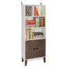 4 Tier Bookcase Storage Cabinet; Wooden Bookshelf with 2 Doors and 3 Shelves; Free Standing Floor Side Display Cabinet Decor Furniture for Home Office