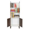 4 Tier Bookcase Storage Cabinet; Wooden Bookshelf with 2 Doors and 3 Shelves; Free Standing Floor Side Display Cabinet Decor Furniture for Home Office