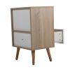 Mid-Century Wood Nightstand, Bed Sofa Side Table with Drawer and Shelf, Modern End Table for Living Room Bedroom Office,Natural and White