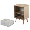 Mid-Century Wood Nightstand, Bed Sofa Side Table with Drawer and Shelf, Modern End Table for Living Room Bedroom Office,Natural and White