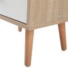 Mid-Century Wood Nightstand, Bed Sofa Side Table with Drawer and Shelf, Modern End Table for Living Room Bedroom Office,Natural and White