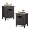 Set of 2 Nightstand, Bedside Furniture with X-Shaped Door, Bedroom End Table,Deep Gray