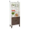 4 Tier Bookcase Storage Cabinet; Wooden Bookshelf with 2 Doors and 3 Shelves; Free Standing Floor Side Display Cabinet Decor Furniture for Home Office