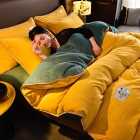 Pure Color Thickened Warm Milk Fiber Four-piece Set (Option: Crescent Yellow Prynne-180CM Four Piece Set)