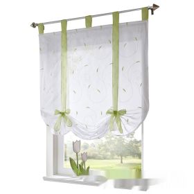 Embroidered Pastoral Adjustable Curtain Rod Ribbon Roman Window Screen (Option: Green-120 × 140cm)