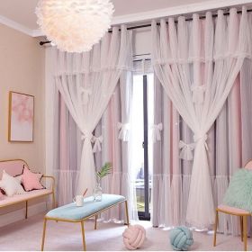 Nordic Simple Hollow Star Princess Wind Bedroom Blackout Curtains (Option: Pink grey-1.5mx2.7m hook)