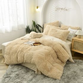 Mink Fur Four-piece Plush Rhinestone Velvet Duvet Cover (Option: Khaki-160x200cm)