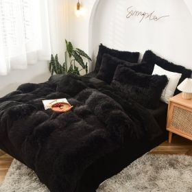 Mink Fur Four-piece Plush Rhinestone Velvet Duvet Cover (Option: Dazzling Black-160x200cm)