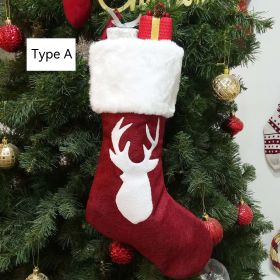 Christmas Stockings Gift Bag Red Hemp Elk Embroidery Christmas Stockings Gift Pendant (Option: A Style)