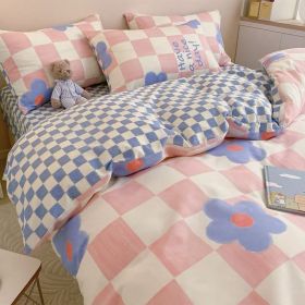 Washed Cotton Four-piece Bedding Set (Option: Pink Plaid-120cm)