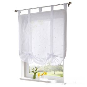 Embroidered Pastoral Adjustable Curtain Rod Ribbon Roman Window Screen (Option: White-80 × 140cm)