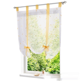 Embroidered Pastoral Adjustable Curtain Rod Ribbon Roman Window Screen (Option: Yellow-140 × 140cm)