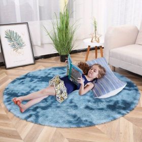 1pc, Tie-Dye Plush PV Velvet Area Rug, 62.99", American Style Round Rug, Floor Decor (Color: Tie-dye Sapphire Blue)