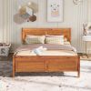 Queen Size Wood Platform Bed with Headboard and Wooden Slat Support