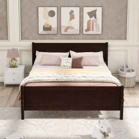 Full Size Wood Platform Bed with Headboard and Wooden Slat Support (Color: Espresso)