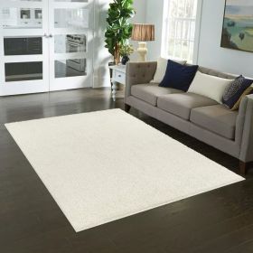 Traditional Solid Casual Tufted Shag Indoor Area Rug (Color: Ivory)