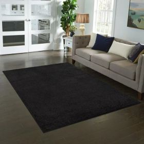 Traditional Solid Casual Tufted Shag Indoor Area Rug (Color: Black)