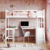 Twin size Loft Bed with Shelves and Desk;  Wooden Loft Bed with Desk