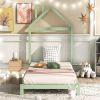 Twin Size Wood Platform Bed with House-shaped Headboard