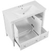 36" Bathroom Vanity with Ceramic Basin;  Bathroom Storage Cabinet with Two Doors and Drawers;  Solid Frame;  Metal Handles