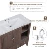 36" Bathroom Vanity with Ceramic Basin;  Bathroom Storage Cabinet with Two Doors and Drawers;  Solid Frame;  Metal Handles