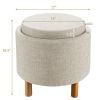 Round Fabric Storage Ottoman with Tray and Non-Slip Pads for Bedroom