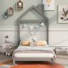 Twin Size Wood Platform Bed with House-shaped Headboard