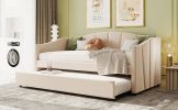 Upholstered Daybed Sofa Bed Twin Size With Trundle Bed and Wood Slat