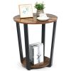 2-Tier Round End Table with Storage Shelf and Metal Frame