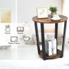 2-Tier Round End Table with Storage Shelf and Metal Frame