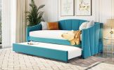 Upholstered Daybed Sofa Bed Twin Size With Trundle Bed and Wood Slat