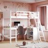 Twin size Loft Bed with Shelves and Desk;  Wooden Loft Bed with Desk