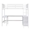 Twin size Loft Bed with Shelves and Desk;  Wooden Loft Bed with Desk