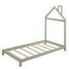 Twin Size Wood Platform Bed with House-shaped Headboard