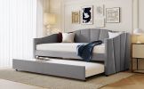 Upholstered Daybed Sofa Bed Twin Size With Trundle Bed and Wood Slat