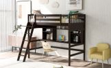 Twin size Loft Bed with Storage Shelves;  Desk and Ladder