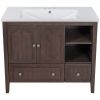 36" Bathroom Vanity with Ceramic Basin;  Bathroom Storage Cabinet with Two Doors and Drawers;  Solid Frame;  Metal Handles