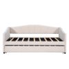 Upholstered Daybed Sofa Bed Twin Size With Trundle Bed and Wood Slat